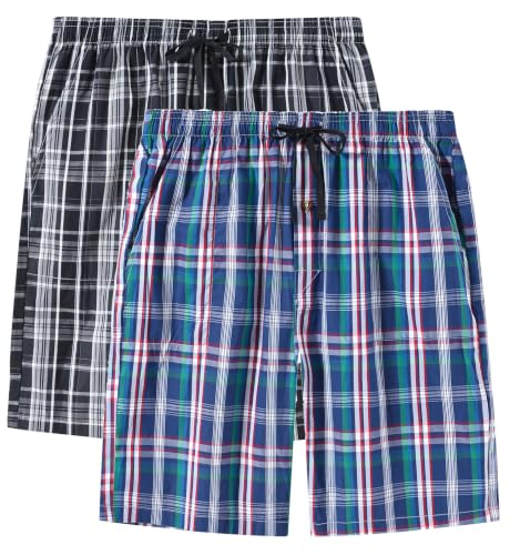 Image of MoFiz Men Pyjama Shorts 100% Cotton Plaid Lounge Wear PJ Shorts US M