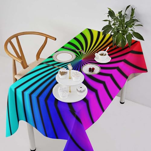 SHElifestyle Colorful Swirl Tablecloth, Abstract Geometric Rainbow Table Cover Multi Colored Spiral Water Resistant Wipeable Tabletop for Party Kitchen Dinning Table 60"x120"