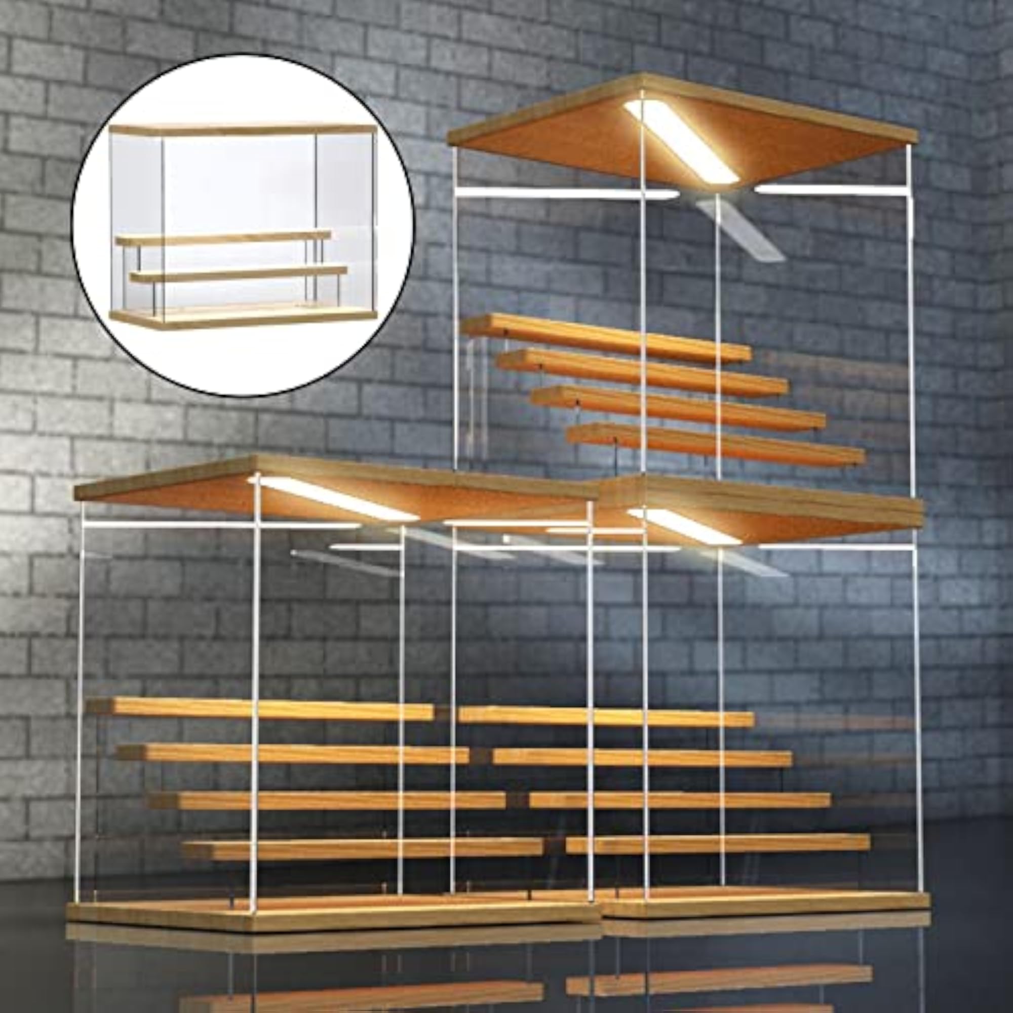 Dustproof Acrylic Display Rack with Lights, 3-Step Storage Solution