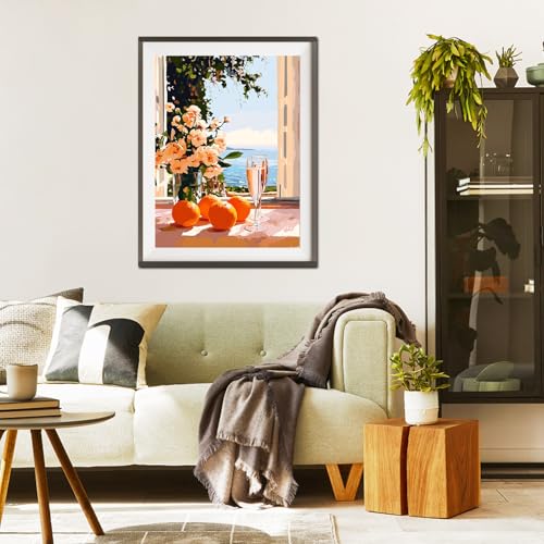 QENSPE Malen nach Zahlen Kit für Erwachsene - Paint by Numbers mit Hochauflösende Leinwand, 3 Pinsel, Stress-Entlastung DIY Kunst, Wanddekoration Geschenk für Anfänger, 30x40cm, Fensterbank am Meer