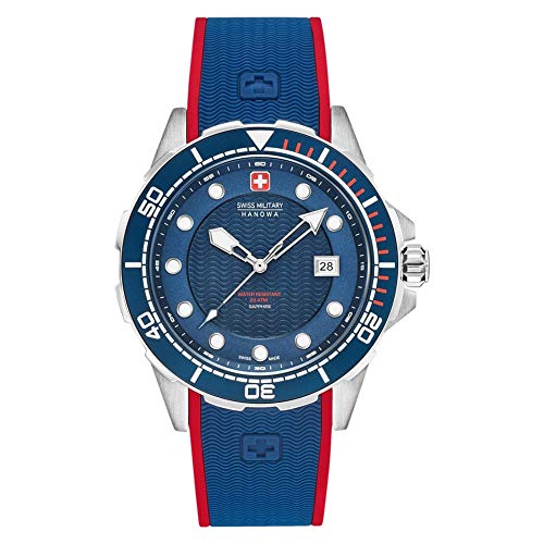 Swiss Military Hanowa Men's 44mm Blue Rubber Band Steel Case S. Sapphire Quartz Watch 06-4315.04.003