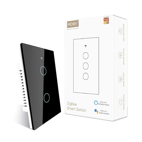 MOES ZigBee - Interruptor de luz de pared táctil inteligente, requiere Tuya ZigBee Hub, sin cable neutrocableado N+L, sin condensador, Smart Life