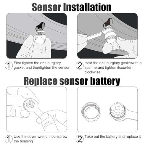 OBEST Reifendruckkontrollsystem mit 4 Externen Sensoren, App Intelligentes Bluetooth TPMS, Drahtloser Reifendruck und Temperaturdetektor, Unterstützt iOS und Android, 0-116psi/0-8bar