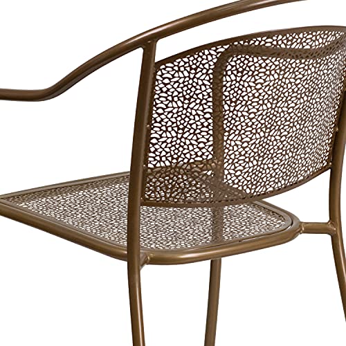 Emma + Oliver Commercial Grade Gold Indoor-Outdoor Steel Patio Arm Chair With Round Back #TOP4