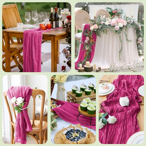 Wokceer Cheesecloth Table Runner 6Pack 10FT Fuchsia Boho Gauze Cheese Cloth Table Runner for Party Long Rustic Sheer Table Runners for Baby Bridal Shower Wedding Easter Table Decor by Wokceer - Used condition - Image 7
