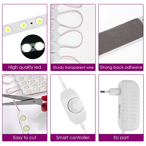 Led Spiegelleuchte, Dimmbar spiegel beleuchtung mit 60 Leds, 10FT Länge Make Up Licht, 6000K Kaltweiß LED Schminkspiegel… – Bild 5