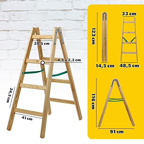 Escabeau pliable en bois robuste marchepied sécurité 4 marches