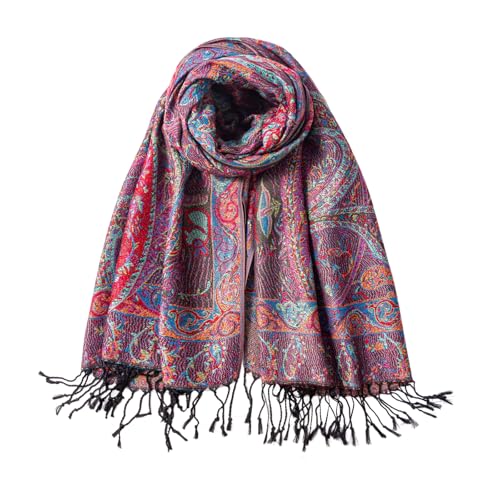 TUSHUSTY - TUSHUSTY Pashmina Feel Shawls Wraps Rave Scarf for Women Soft Silky Reversible Men Scarves Hijab, Black Red Blue, Large - -7%