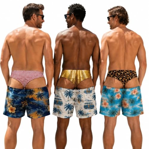 VEELU Short de Bain Homme Personnalisé avec Illusion D'optique Drôle