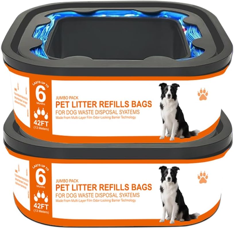 42 FT Jumbo Refill Pet Waste Bags Compatible with Pet Dogs Genie Dog Waste Disposal System Pails, Up to 6 months of Supply,EVOH Ultimate Odor Control Dog Poop Bags,2 Pack