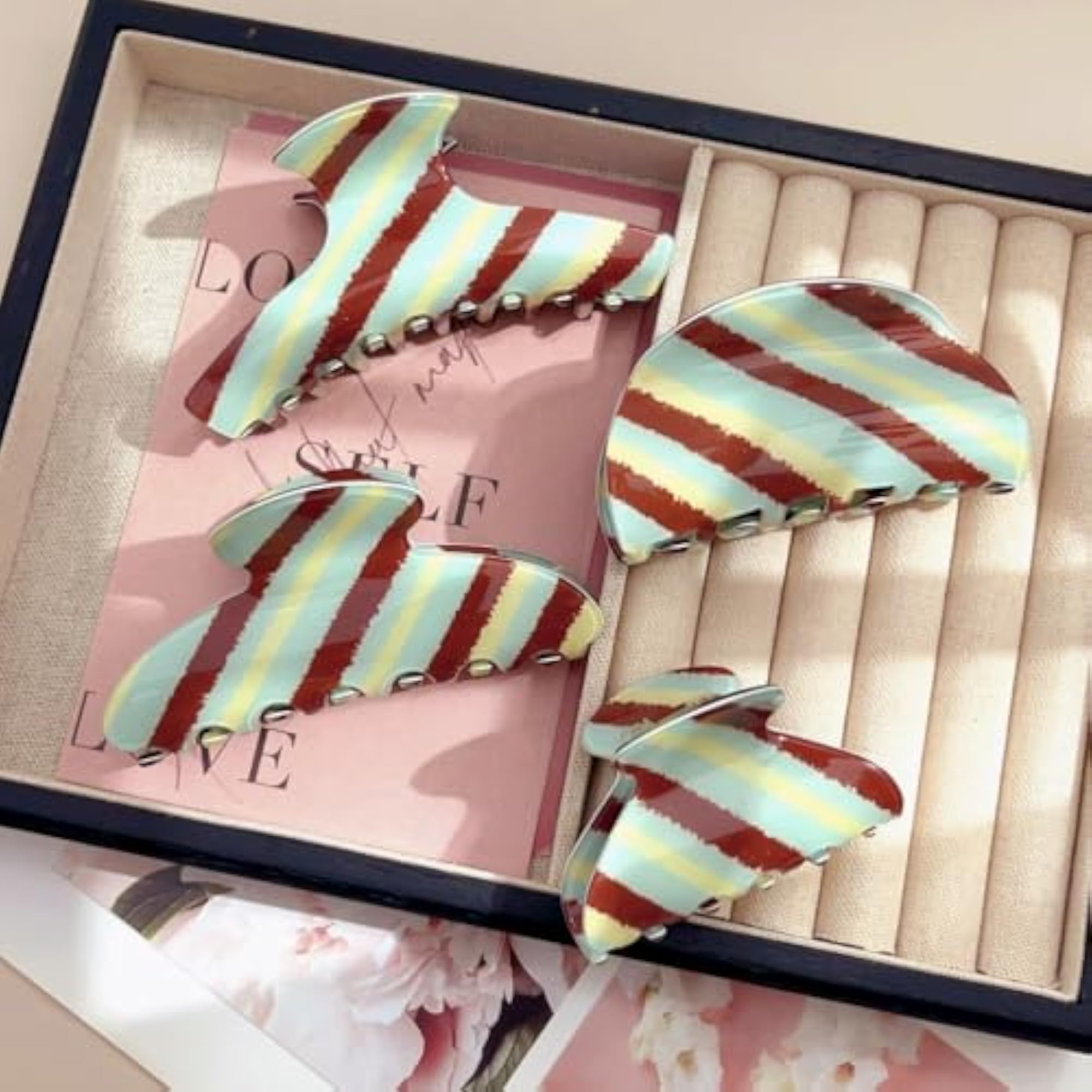 Vertical Striped Hair Claw Clip in Light Blue
