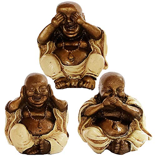 Tres Budas Sabios y Monje Set 3 Blanco miniatura 4