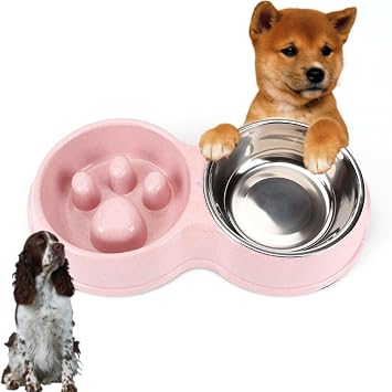 Double Dog Bowls for Food and Water,Premium Removable Stainless Steel Double Bowls with Non-Slip Bottom Non-Spill Dog Food Bowls for Pet and Small Dogs Cats etc Pink