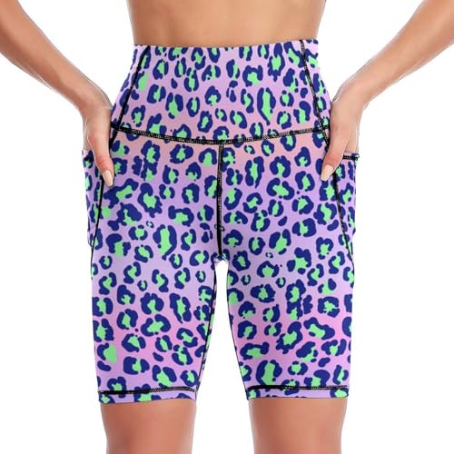 Legging court léopard violet taille haute S pour sport et fitness
