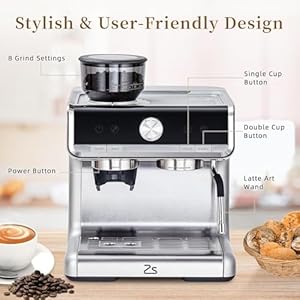 Espresso Machines with Grinder20 Bar Professional Espresso Maker with Milk Frother Steamer Wand Removable Water Tank28 L Water Tankfor Latte and Cappuccino PID Temperature ControlSilver 2