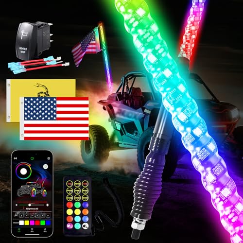 Viswiker 1PC 2FT LED Whip Lights for UTV/ATV, APP & Remote C