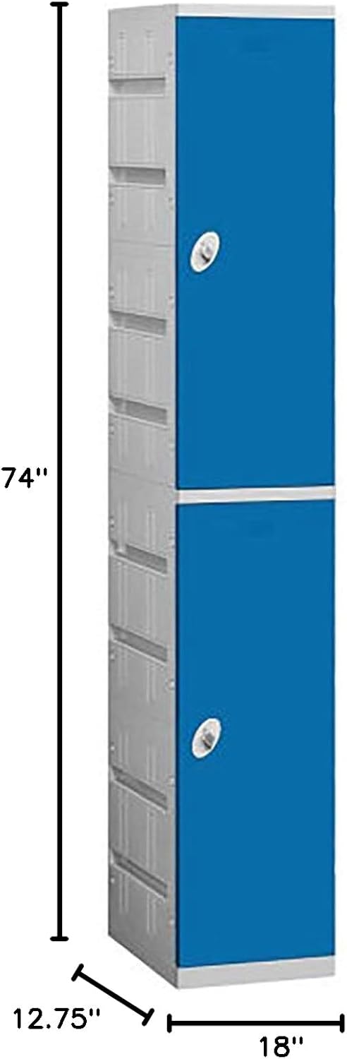 Salsbury Industries 92168BL-U Double Tier 12.75-Inch Wide 738.25-Inch High 18-Inch Deep Unassembled Plastic Locker, Blue