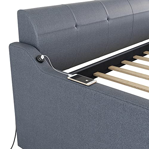 Harper & Bright Designs Twin Size Upholstered Daybed With Trundle And Usb Charging Design,Trundle Can Be Flat Or Erected, With Wood Slats, Sofa Bed Frame For Living Room Bedroom (Gray) #TOP5
