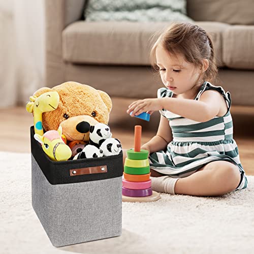 Ecegeva 2 Pack Storage Baskets, Canvas Storage Baskets For Organizing Closet, Decorative Fabric Storage Baskets For Organizing Clothes, Collapsible Fabric Basket With Handles For Nursery(Black&Grey) #TOP5