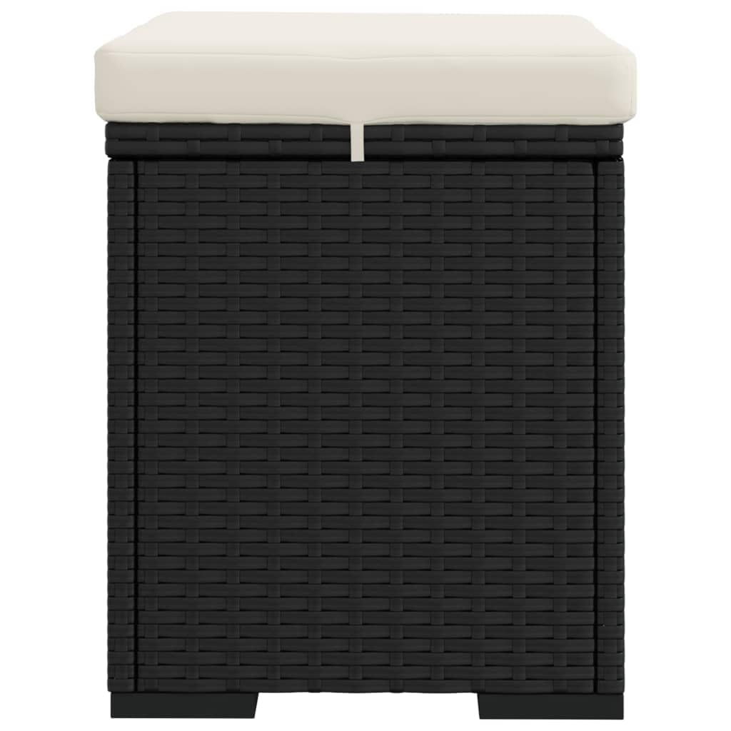 Taburete con cojín, 2 unidades, color negro, 40 x 30 x 40 cm, polirratán, acolchado, para salón, dormitorio, pasillo, con cojines suaves y marco de metal estable, ahorra espacio y es
