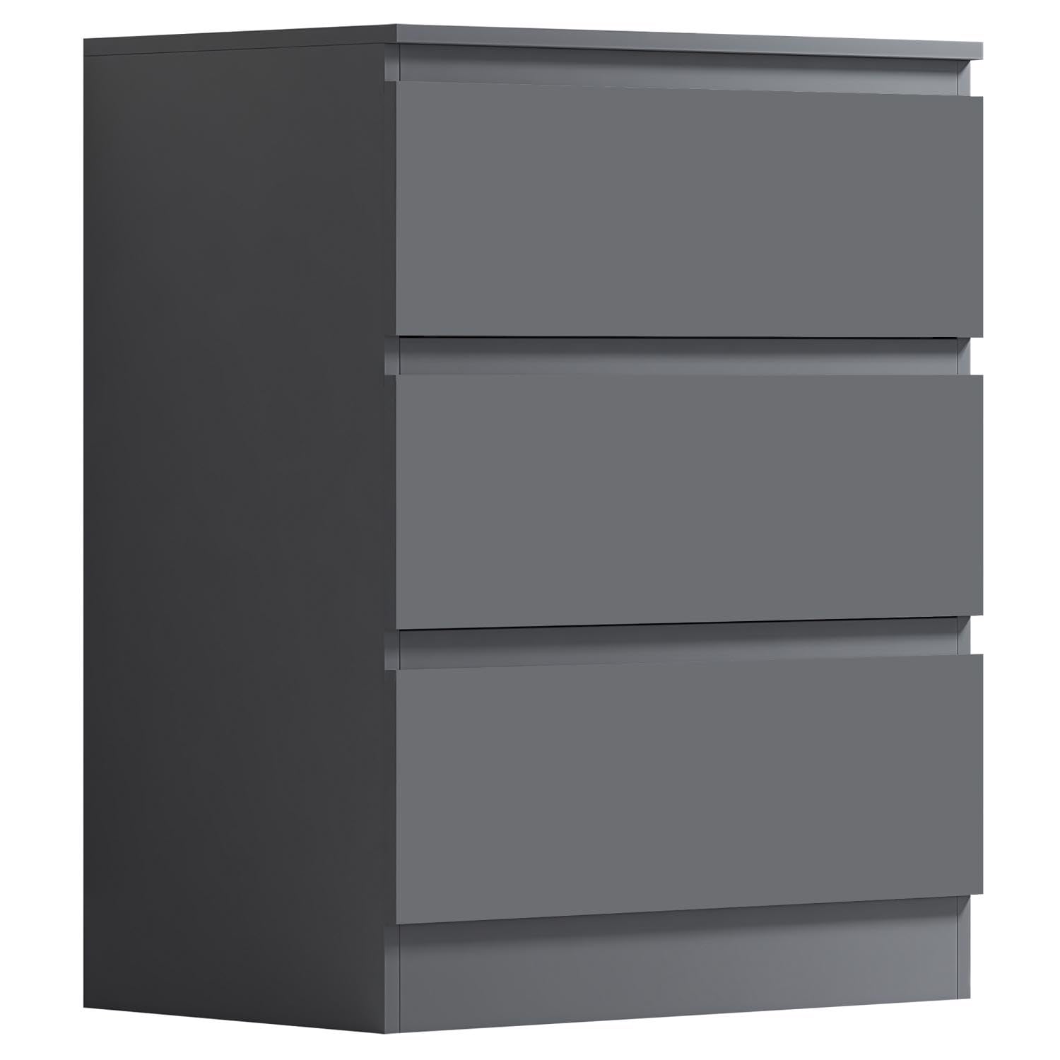 FWStyle Modern Bedroom Furniture Chest of Drawers, Large 3 Drawer Chest, Matt Dark Grey