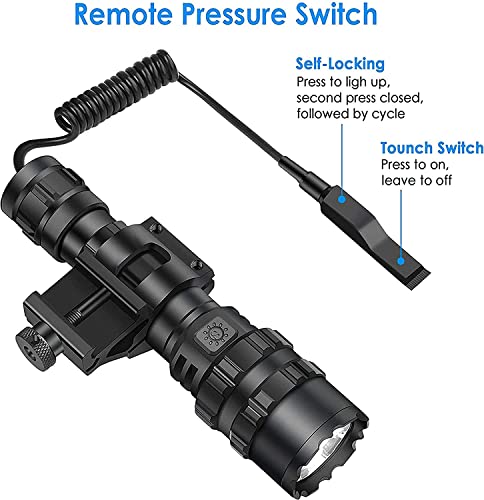 BESTSUN Super Bright Led Torch with Pressure Switch Powerful Military Tactical Flashlight Hunting Weapon Light, 5 Modes Rifle Light - Rechargeable Battery and Pressure Switch Included