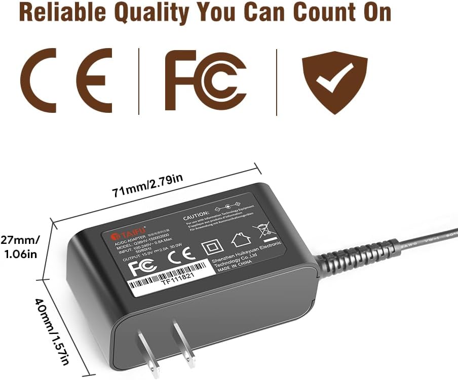 TAIFU 15V Charger for Karaoke Machine Replacement for JYX AN20, GEYGUY GTSK10, TONOR K20, Moukey MTs12 MTs10-1 MTs10-2 MK3017-US MTs10-4 MTs12-1Karaoke Machine Speaker Adapter Power Supply Cord