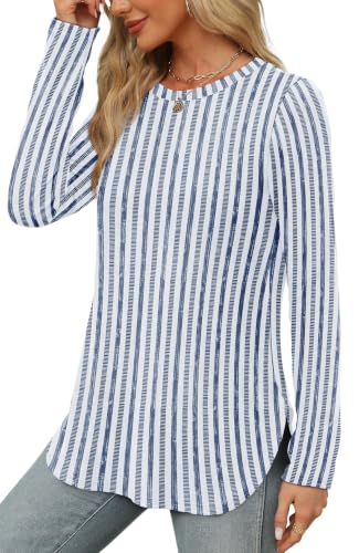 Image of XIEERDUO Womens Long Sleeve Round Neck Shirts Side Split Basic Loose Tunic Tops Casual 2026