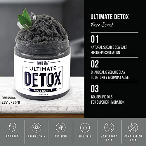 Mojo Spa Ultimate Detox Face Scrub | Amber, Vanilla, Musk Scent | Moisturizing & Detoxifying Sugar Exfoliator | 4 Oz #TOP5