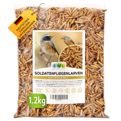 EWL Naturprodukte Soldatenfliegenlarven getrocknet, 1,2 kg (7,8 Liter) Soldatenfliegenlarven, Vogelfutter, Fischfutter, Schildkrötenfutter, Igelfutter mit Insekten