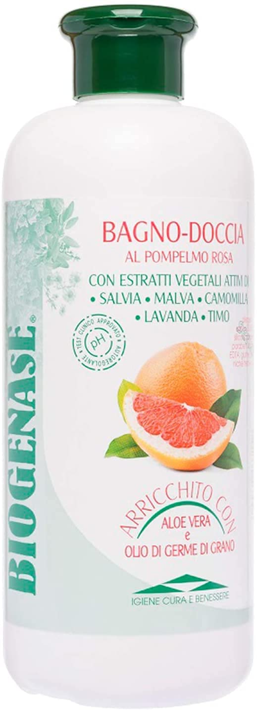 Biogenase - Pink Grapefruit Shower Gel - Natural Body Wash Enriched with Aloe Vera and Wheat Germ Extracts - Moisturizing, Relaxing ana Calming Bath Gel - Cruelty Free, Parabens and SLS Free - 500 ml