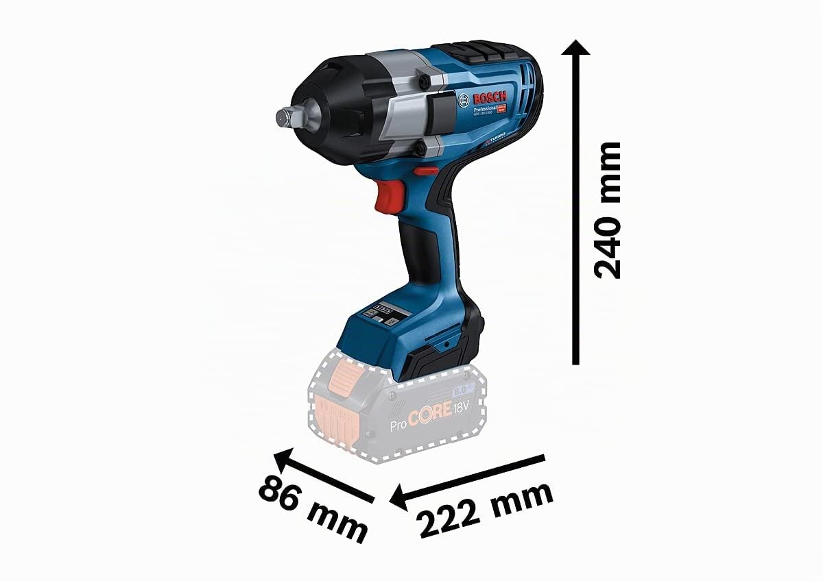 Bosch Professional BITURBO avvitatore a massa battente a batteria GDS 18V-1000 (coppia di serraggio 1.000 Nm, coppia di spunto 1.600 Nm, batterie e caricabatteria non inclusi, in scatola di cartone)