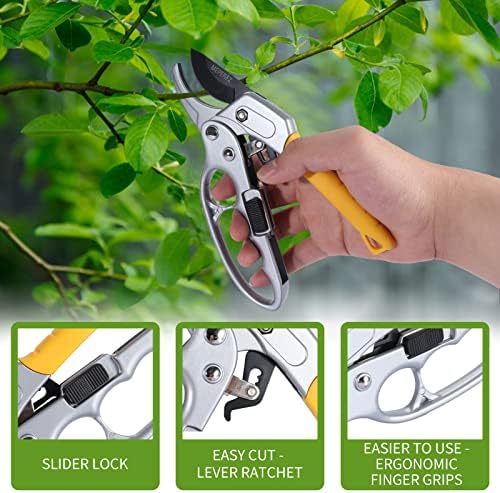 MEPEREZ Premium Germany - Steel Pruning Shears, Work 3 Times Easier, Pruners Heady Duty, Sharp Garden Clippers Cuting Florist Flower, Hedge, Herb, Rose, Indoor Live Plants, Arthritis Weak Hand Snips - 4