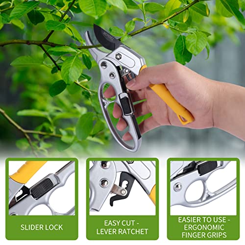 MEPEREZ Germany Pruning Shears For Gardening, Arthritis Weak Hand Snips, 4x cutting power trimming, 1-Inch Cut Capacity Garden Clippers, Ergonomic handle, Rust resistant, high strength steel, Sharp by MEPEREZ - Image 5