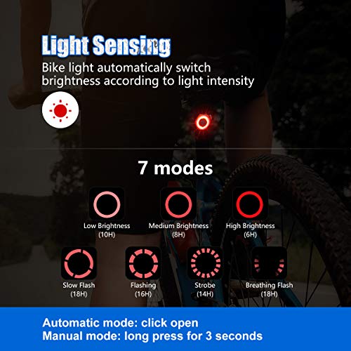 image for GXIN USB Rechargeable LED Smart Bike Tail Light, Ultra Bright Brake Se