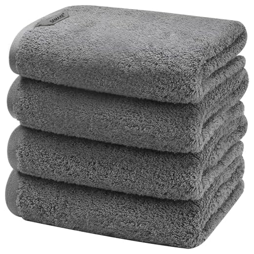 SEMAXE Hand Towel Set for Bathroom, Soft and Highly Absorbent Towel, 100% Cotton Grey Towel, Hotel & Spa Quality, 16”x 27”, 4 Pack