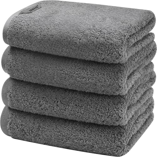 SEMAXE Gray Hand Towels for Bathroom 4-Pack Cotton Towels with Hanging Loop Quick-Drying Easy Care