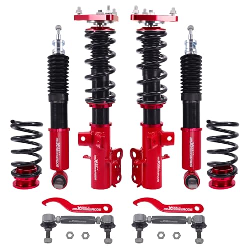 maXpeedingrods Coilovers for Ford Mustang S550 2015-2023, 24 Levels Damper Adjustable Coilovers Suspension Kit, Height Adjustable Shock Absorber Lowering Kit Red
