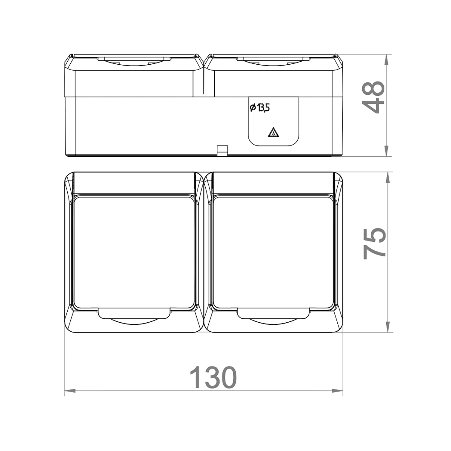 Doppia Presa IP44 Presa Doppia IP44 Per Ambienti Umidi - Esterna, 250V/16A, Cavo 1.5mm², 5cm, Protezione Acqua Presa Doppia Esterna IP44