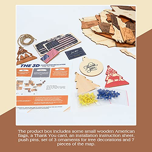 Jabihome 3D Wooden Usa Map Wall Art, Wood United States Map With Push Pins, Gift For Him, Us Map For Travel Gift For Men, Office Wall Decor, Wood Wall Decor, Home Decor, Travel Map With Pins (Size L: 33"L X 18"W) #TOP3