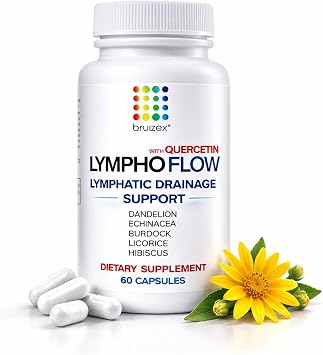مكمل Bruizex Lympho Flow Lymphatic Drainage، يدعم صحة الجهاز الليمفاوي، شفط الدهون، BBL، 360 Lipo، شد البطن، مصنوع من Qercetin، 60 كبسولة