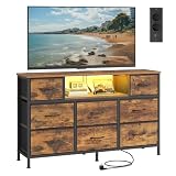 SONGMICS Kommode, Sideboard mit 8 Stoffschubladen, TV-Schrank mit Steckdosen und...