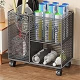Sports Badminton Racket Holder Cart with Wheels Holds 4-6 Rackets, Badminton Storage Rack Tennis Racket Display Stand School Playground Tennis Training Equipment Storage Rack(Black)