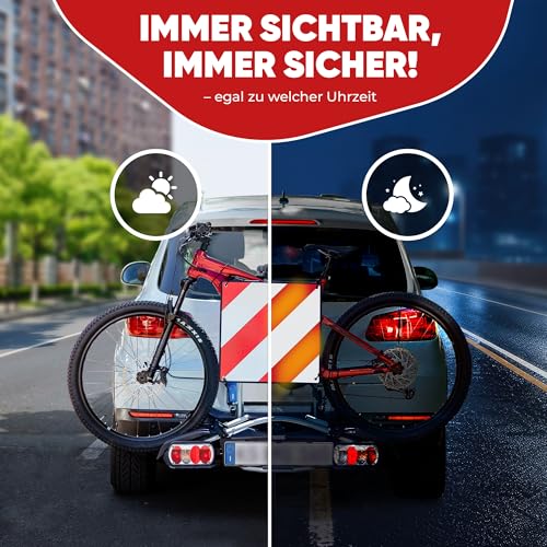 MATADORES Premium 3in1 Warntafel für Italien UND Spanien + Portugal | + 4 Spanngurte | Aluminium, 50x50cm, reflektierend | Für Fahrradträger/Heckträger