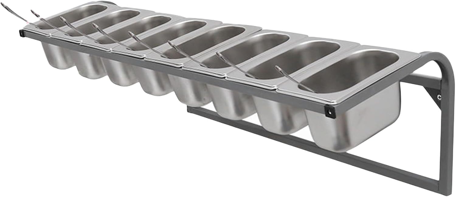 Wallmounted Stainless Steel Spice Rack with Spoon Set Commercial Kitchen Organizer for Pizza Toppings & Seasoning Ingredients Perfect for Fruits & Food Storage,A-D