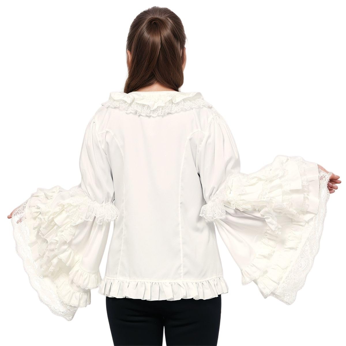 Camicetta da donna Lolita a maniche lunghe in pizzo con volant camicia vittoriana vintage camicetta chiffon volant crop top