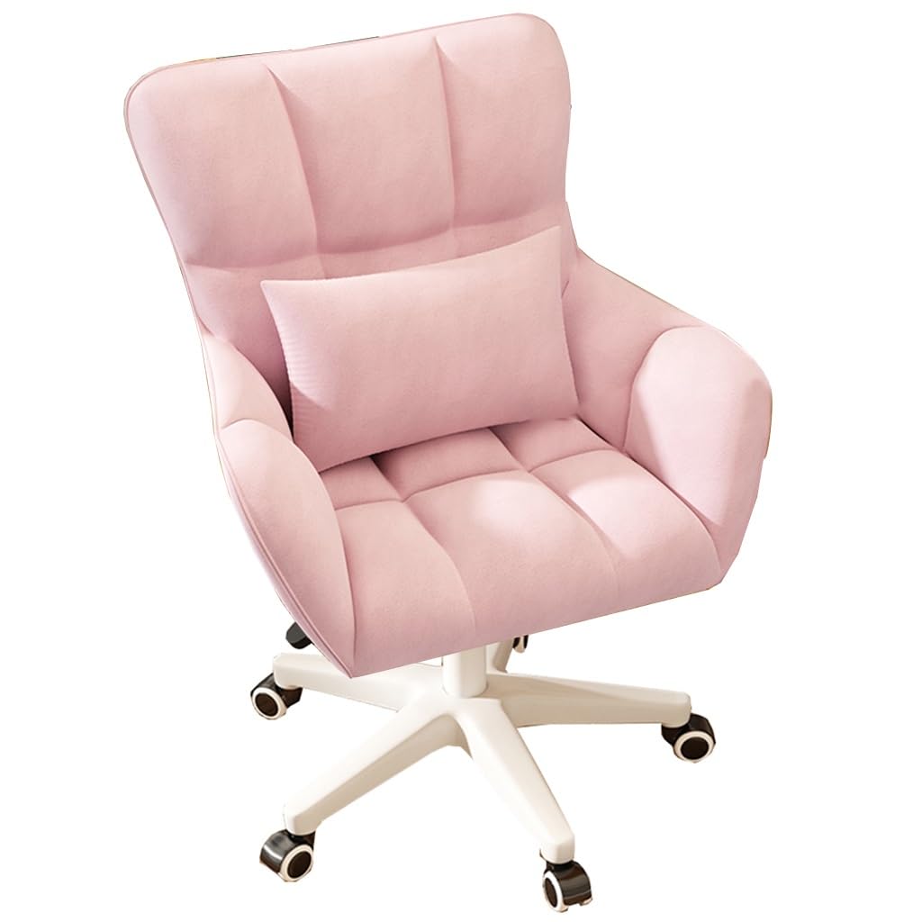 Chaise de bureau pivotante velours rose dossier moyen réglable