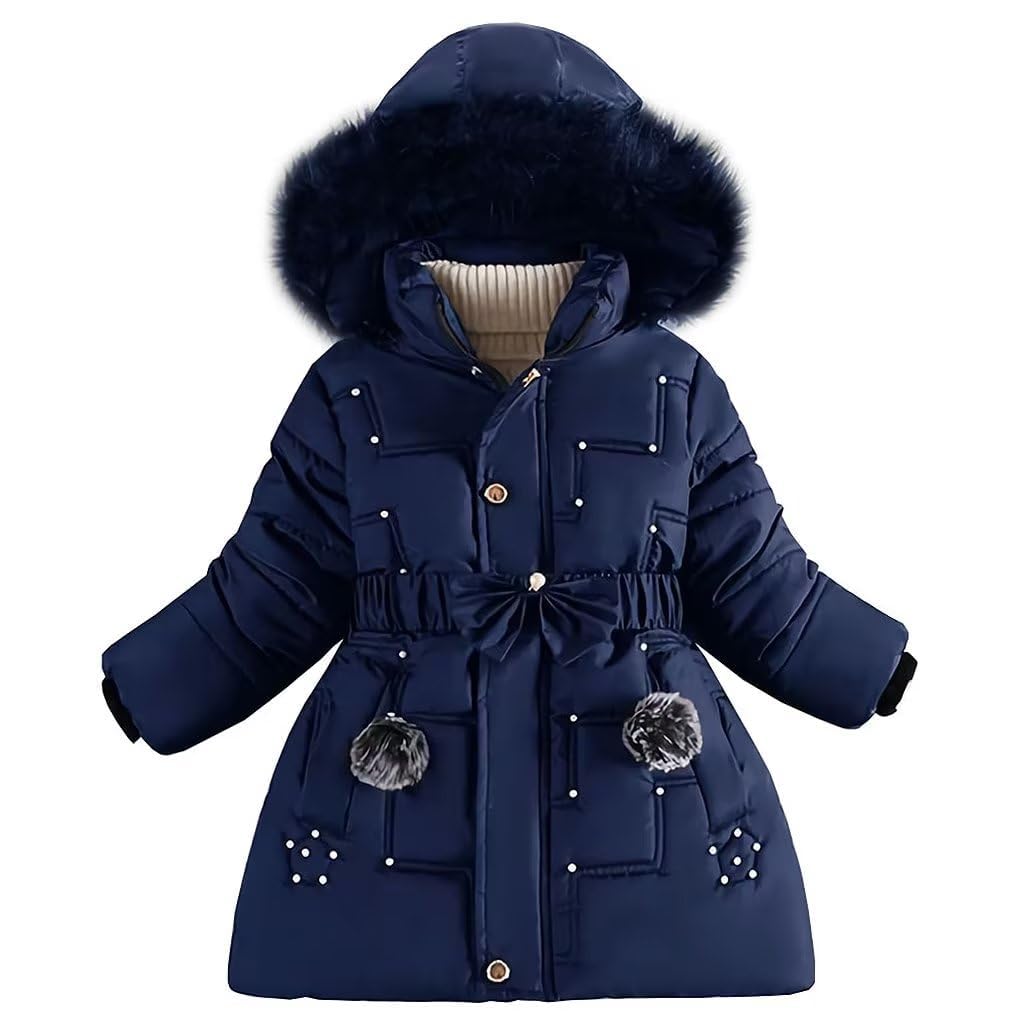 Cappotto invernale da ragazza, giacca invernale per bambini, in pile caldo, con rivetti ispessiti, cintura di archi, cappotto, piumino per bambini, giacca invernale