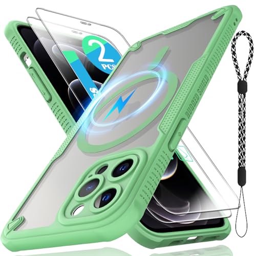iPhone 12 Pro Max�P�[�X�pMagsafe�Ή����C�X�����ϏՌ��ی�P�[�X�A�������[�h�X�g���b�v��2*9 h�����K���X�̃X�N���[���v���e�N�^�[�ƃo�b�N�������̃}�b�g�d�b�J�o�[6.7�C���`(�O���[��)