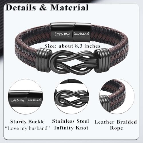 Infinity Knot Bracelet Leather Bracelet Gifts for Son Grandson Nephew Brother Dad Husband Uncle Grandpa Boyfriend, Easter Graduation Christmas Valentines Fathers Day Birthday Gifts for Boys Men Him3